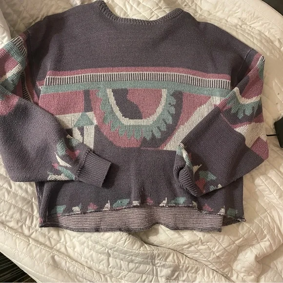 Urban Outfitters Cropped Purple and Pink Patterned Sweater - Picture 4 of 4